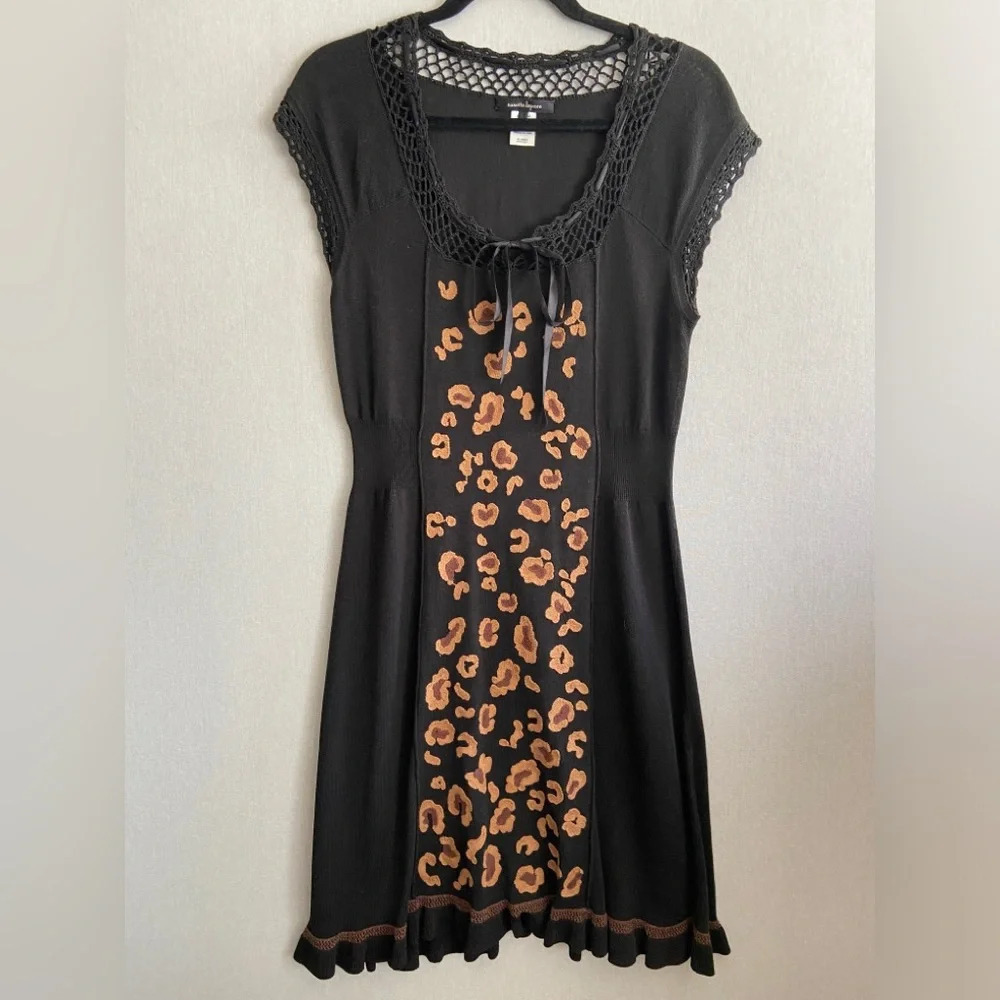 NANETTE LEPORE abstract floral cotton rayon dress black sz M